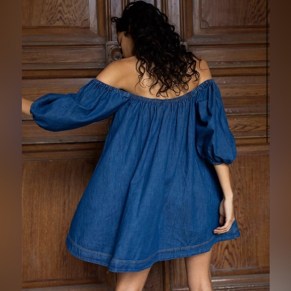 Free People Daydream Denim Tunic Off Shoulder Mini Dress Blue Size M - Picture 12 of 12